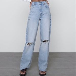 Brand New Zara Ripped Wide Leg Jeans size 10